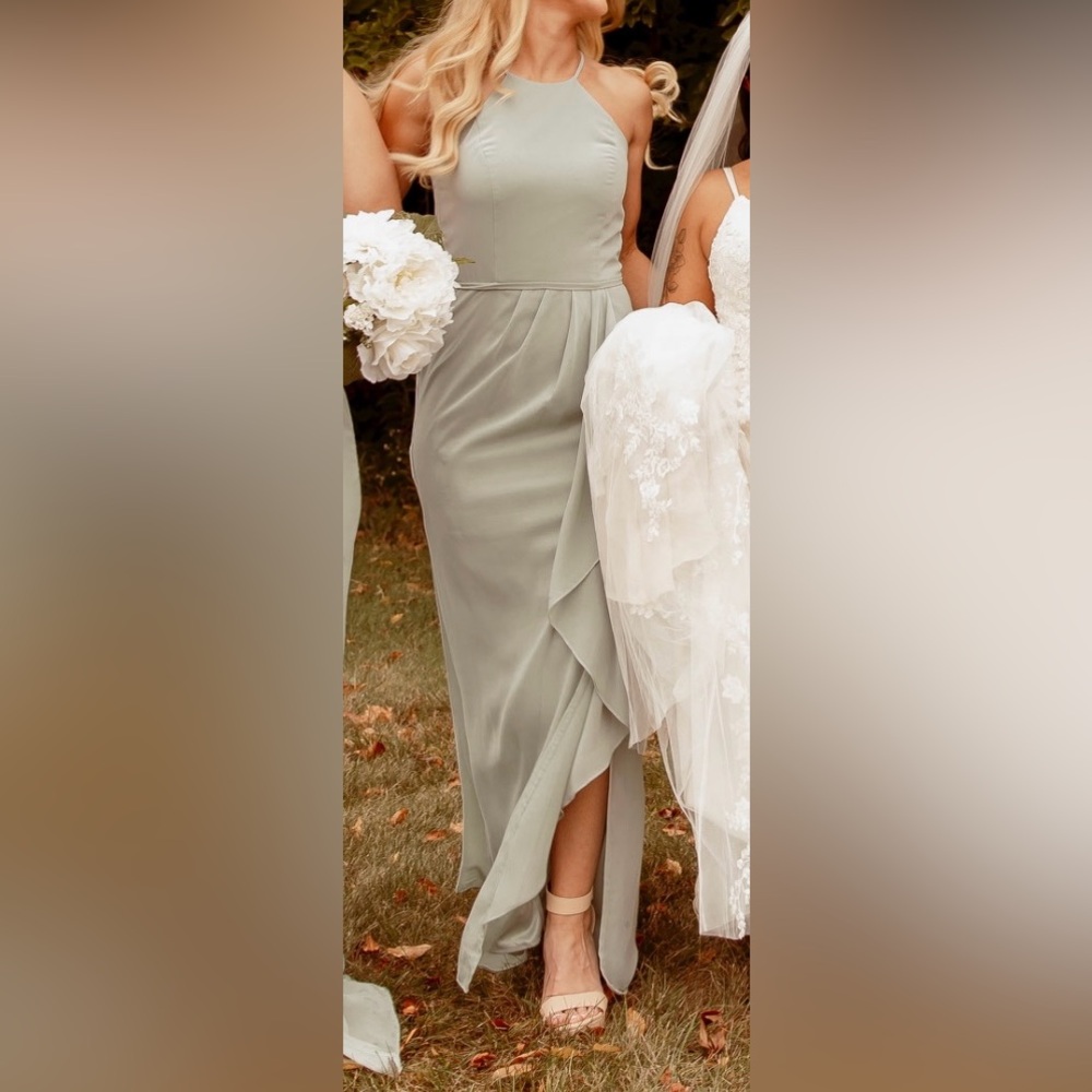 David’s Bridal sage green bridesmaid dress